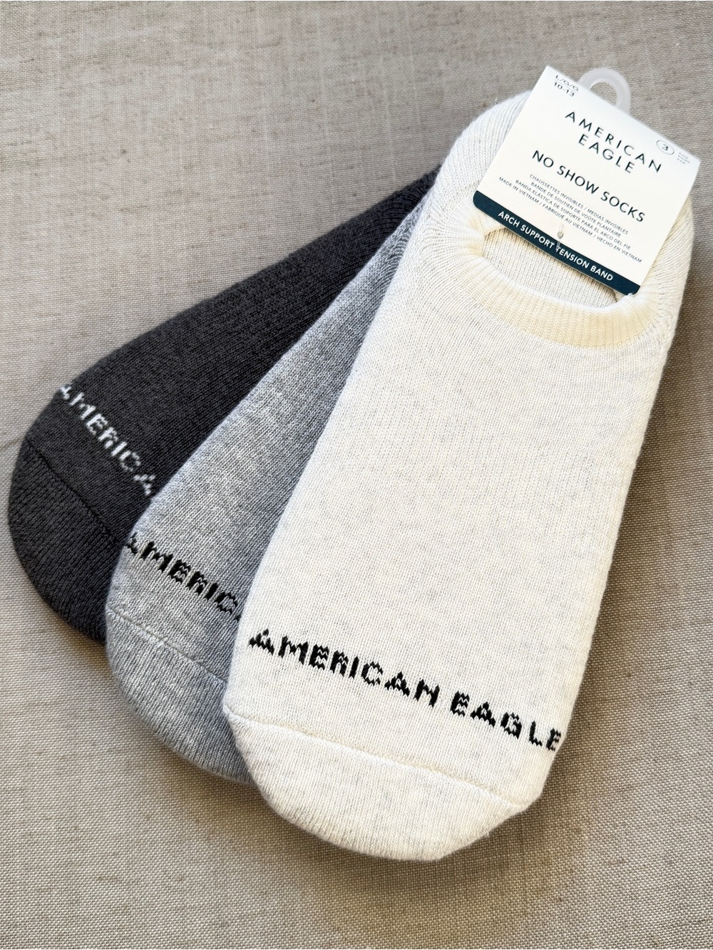 American Eagle Outfitters Men's No-Show Socks - 3-Pack (Cream, Gray, Charcoal)